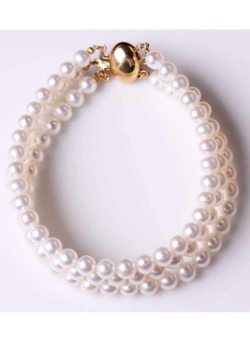 MIKURA Bracelet 3L 19cm, Freshwater Pearls, A Quality, White Color, 5.5-5.0MM, Agw 23.22Gms, 18KY  - Image 3