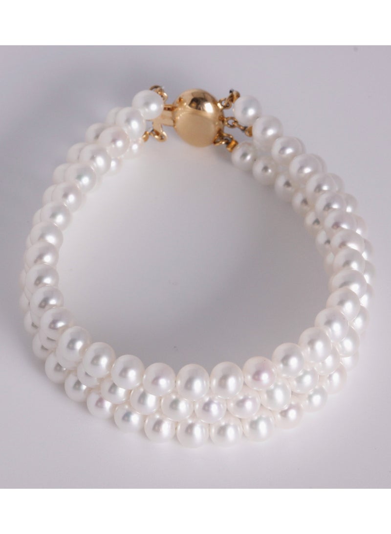 MIKURA Bracelet 3L 19cm, Freshwater Pearls, A Quality, White Color, 5.5-5.0MM, Agw 23.22Gms, 18KY  - Image 1