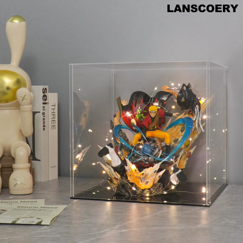 LANSCOERY Acrylic Display Case, Assemble Showcase Display Box for Collectibles, with Dustproof & Seamless Display Design, 7x7x7inch Black Base - Image 2