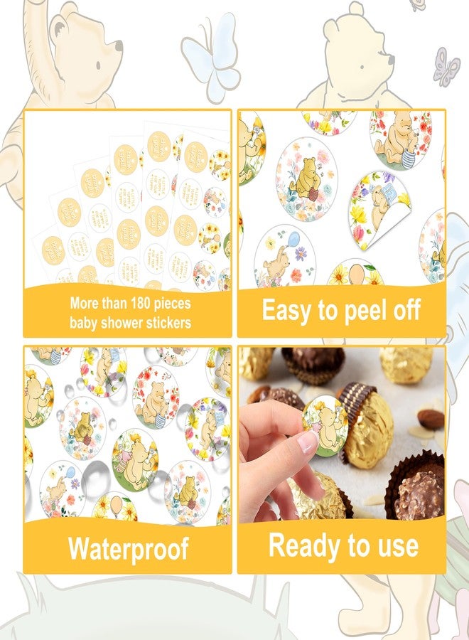 ALodr 180 Pcs Cute Winnie Stickers, Winnie Stickers 10 Designs, 0.75 Inch Thank You Stickers, Mini Kisses Labels Chocolate, Little Cutie Baby Shower Decoration for Baby Shower, Birthday Party Favors - Image 3