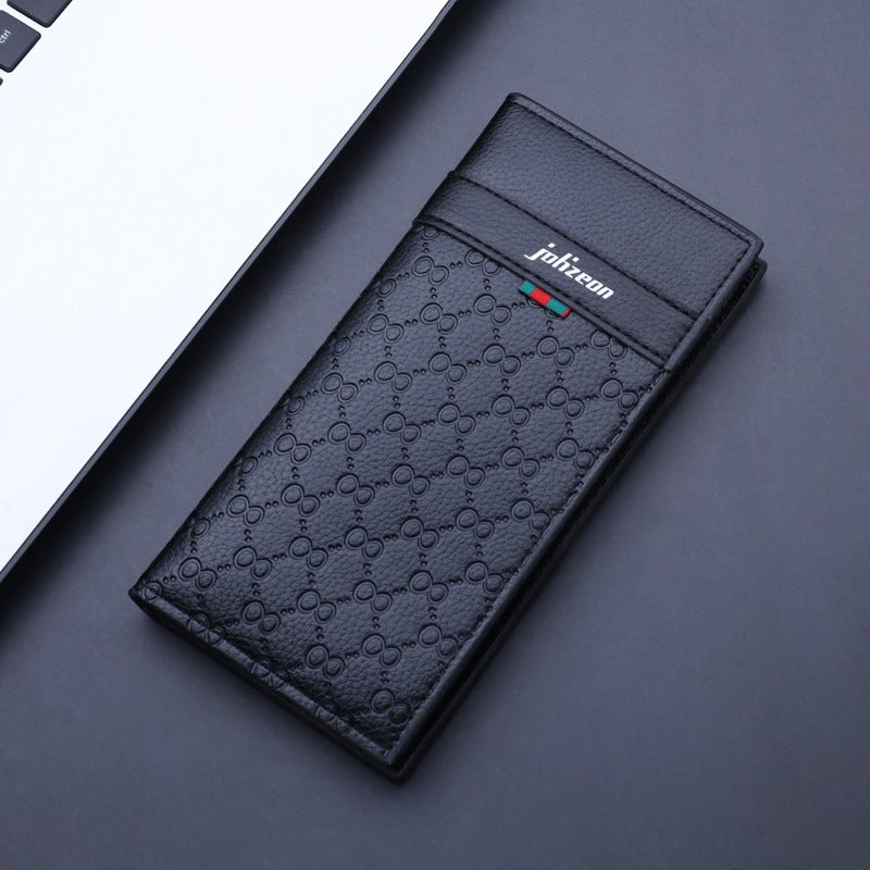 Mens Long Wallet Slim Multi-Card Leather Purse 218 long black 