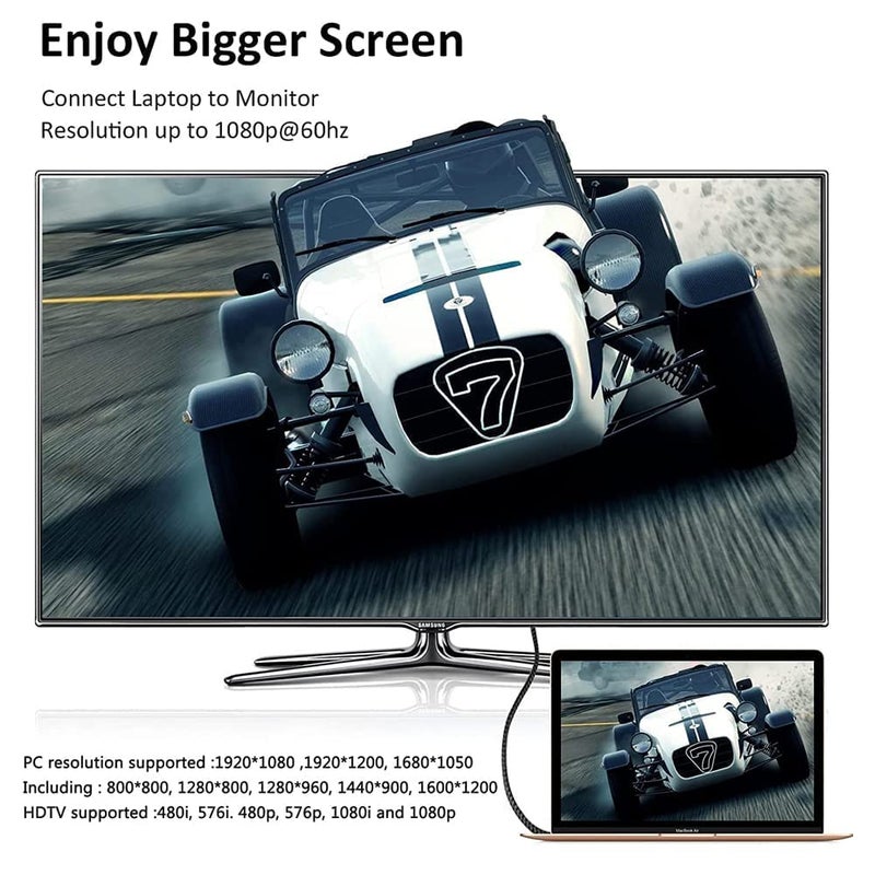 Microware كابل USB C إلى VGA، محول ذكر Type-C إلى ذكر VGA بدقة 1080P لسطح المكتب، جهاز العرض، شاشة التلفاز (1.5م) - Image 3