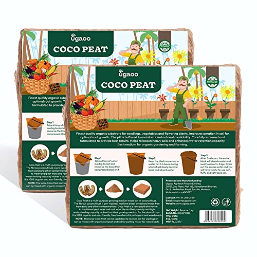 UGAOO Cocopeat Block 2 Kg (1Kg Each) for Home Garden Plants | Compressed & Sterilized Coconut Fiber Growing Medium for Seed Germination, Potting Mix, Indoor & Outdoor Gardening & Soil Aeration - Image 1
