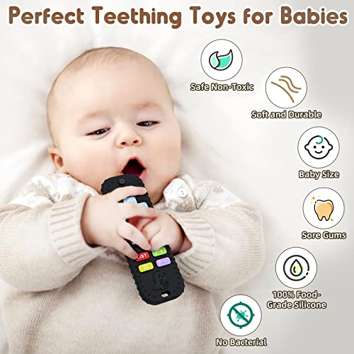 AiTuiTui Teething Relief Teethers Toys for Babies 3-6-12 Months Gifts, Food Grade Silicone Sensory Baby Remote Control Teether Bath Toy for Newborn Infant Boy Girl Autism Birthday Christmas Gift, Black - Image 2