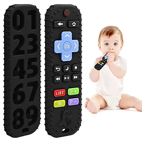 AiTuiTui Teething Relief Teethers Toys for Babies 3-6-12 Months Gifts, Food Grade Silicone Sensory Baby Remote Control Teether Bath Toy for Newborn Infant Boy Girl Autism Birthday Christmas Gift, Black - Image 1