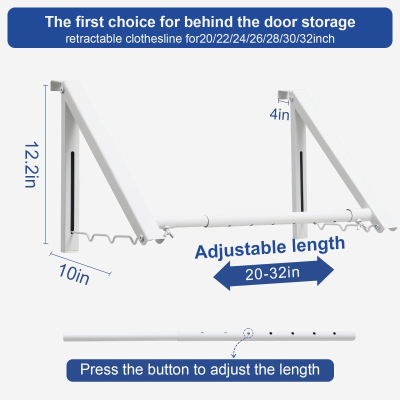 HomeRight HOME RIGHT Over The Door Clothes Hanger,1.69 Inch Door Hook for Over The Door Drying Rack,Foldable Retractable Overdoor Hanger Hook for Bathroom,Laundry Room,Apartament and Bedroom - Image 2