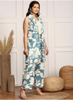 ISHIN Floral Printed Cotton Blazer and Trousers Co-Ords by Styli  - Image 5