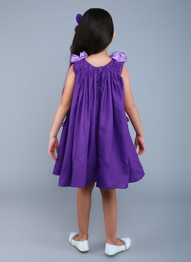 PinkChick Purple Colourblocked Empire Dress for Girls - Image 5
