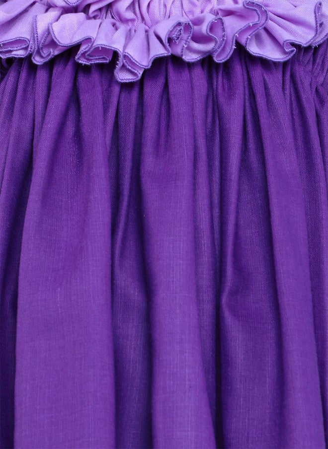 PinkChick Purple Colourblocked Empire Dress for Girls - Image 2