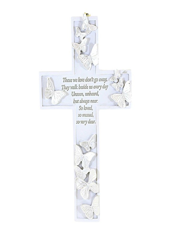 Roman 12508 Butterfly Memorial Wall Cross, 8-inch Height, Resin and Stone Mix - Image 1