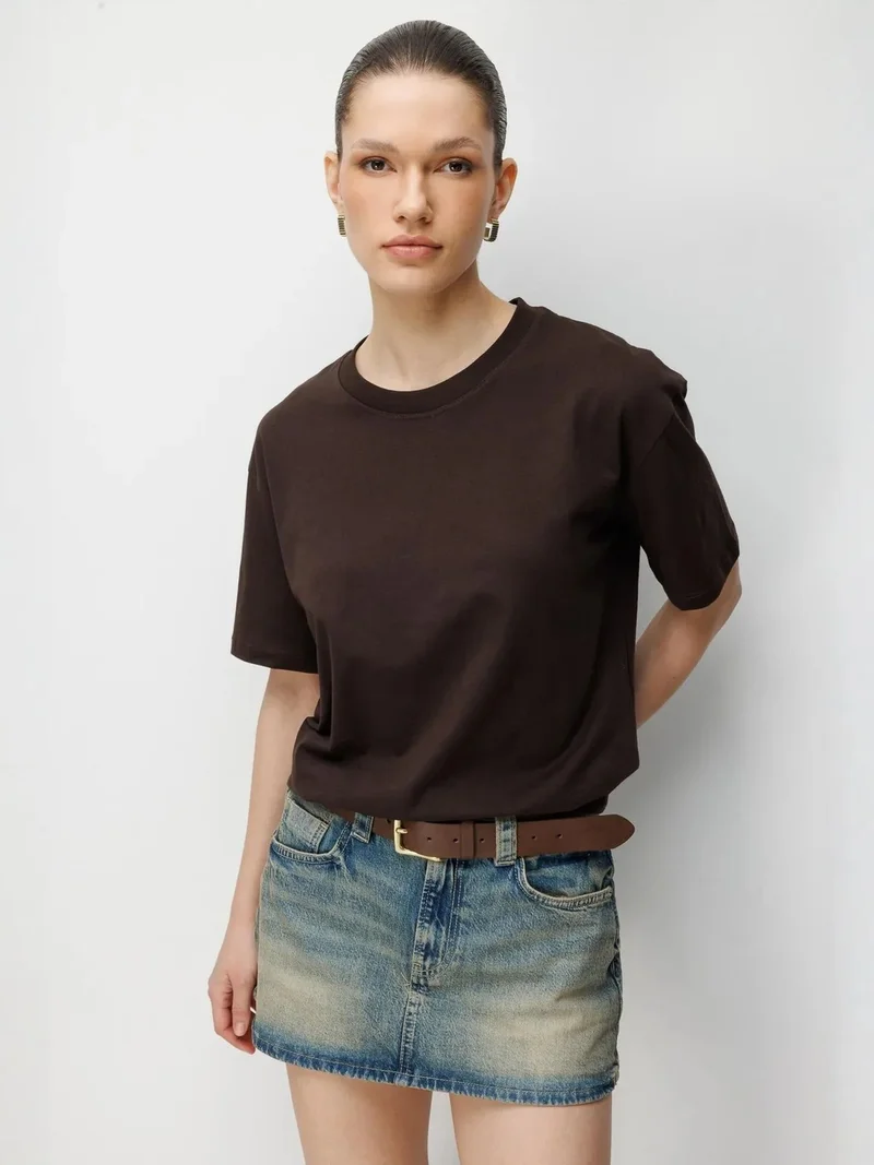 MixRay MIXRAY Oversized Ribbed Crew Neck Two-Piece T-Shirt Set