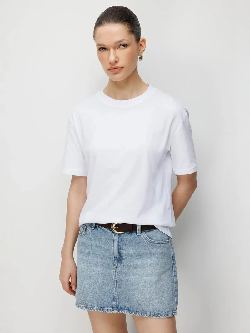 MixRay MIXRAY Oversized Ribbed Crew Neck Two-Piece T-Shirt Set
