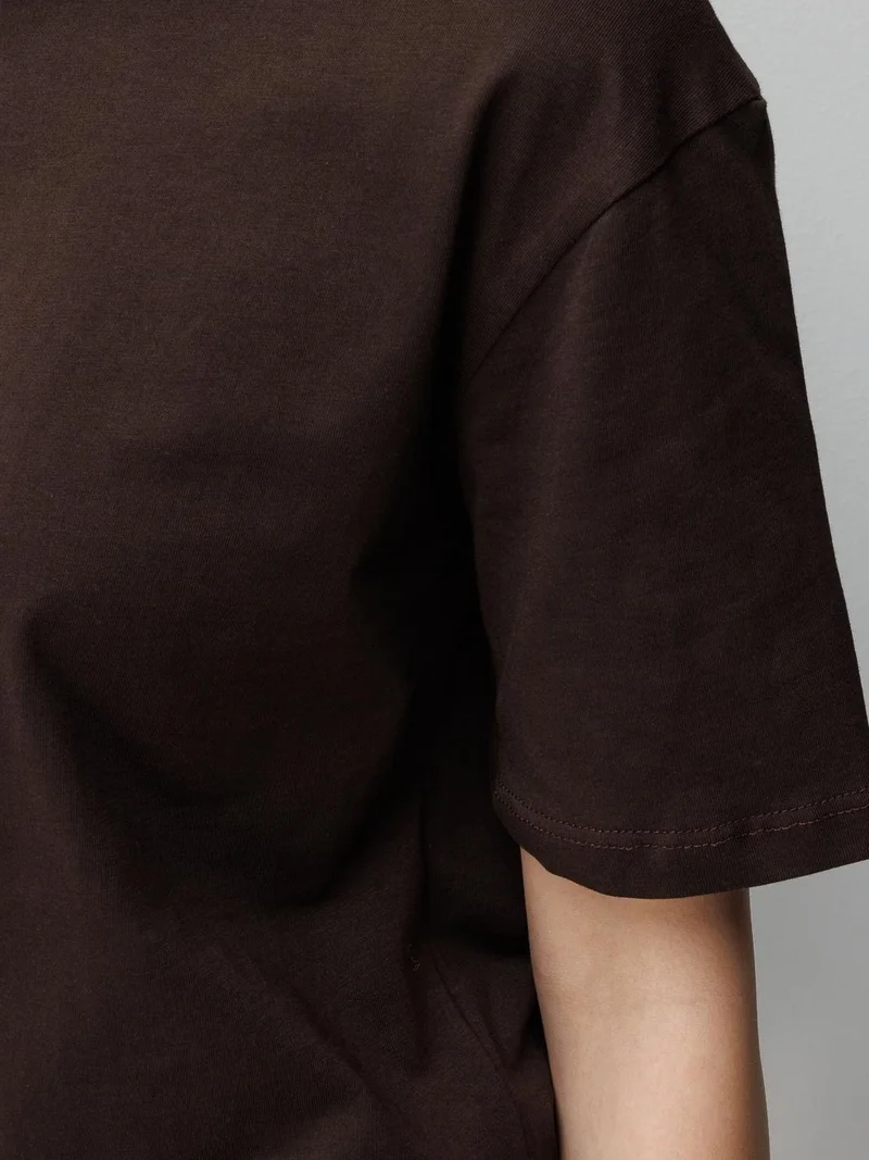 Mixray Brown MIXRAY Oversized Ribbed Crew Neck Two-Piece T-Shirt Set for Women | Best Price UAE