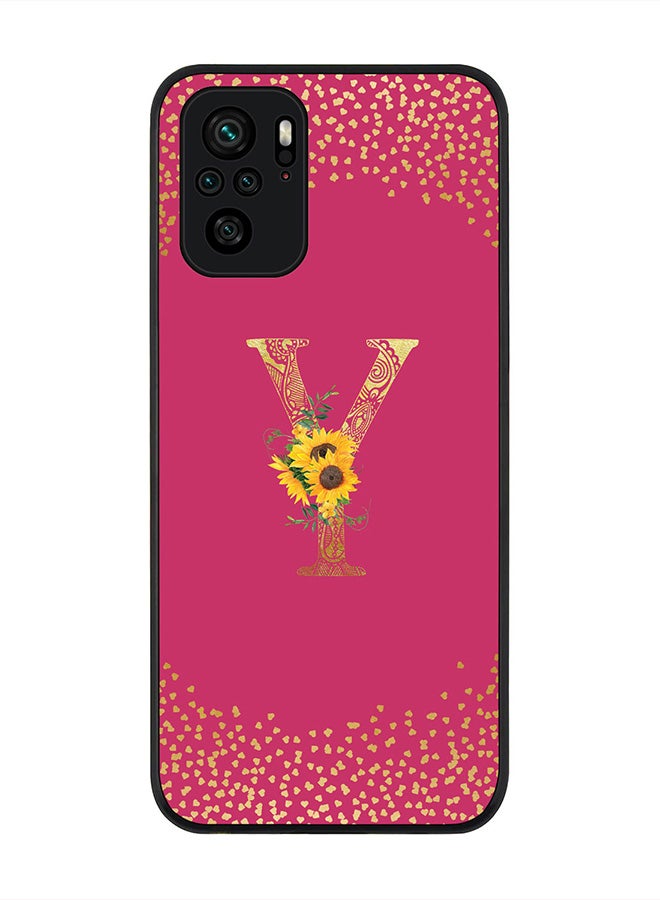 Stylizedd Rugged Black Edge Case for Redmi Note 10S / Redmi Note 10 4G, Slim fit Custom Monogram Initial Letter Mandala Floral Pattern Alphabet- Y(Dark Pink Rose) - Image 1