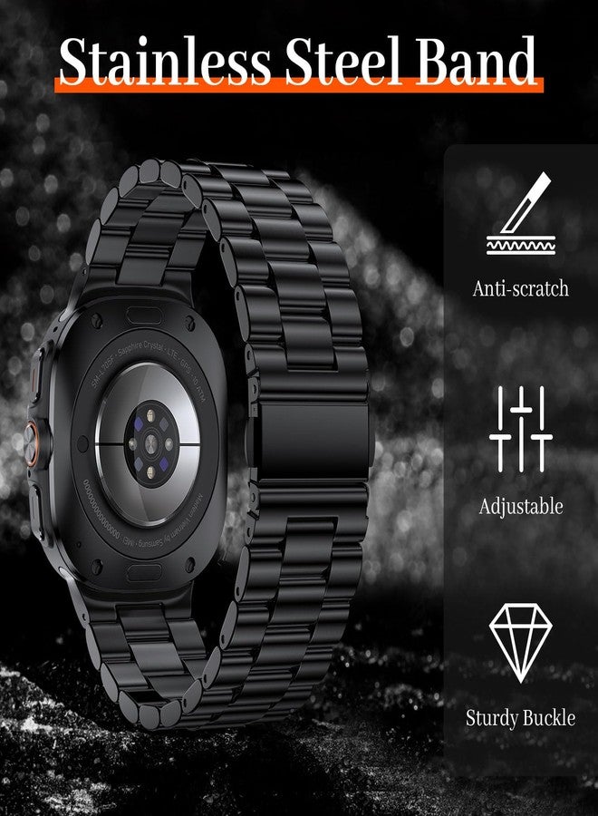 PanPinnacle Stainless Steel Band Compatible with Galaxy Watch ultra 2/1 Bands 47mm (2025/2024),No Gap Business Metal Replacement Strap for Men Samsung Galaxy watch 8/7 Ultra Band (Black) - Image 4