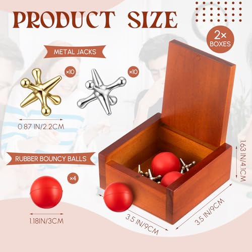 HI-BOOM Hiboom 2 Pack Metal Jacks Game with Balls in Keepsake Wooden Box Vintage Jacks Game for Kids and Adults Nostalgic Floor Games Retro Old School Board Games for Family Night Birthday Party Favor - Image 5