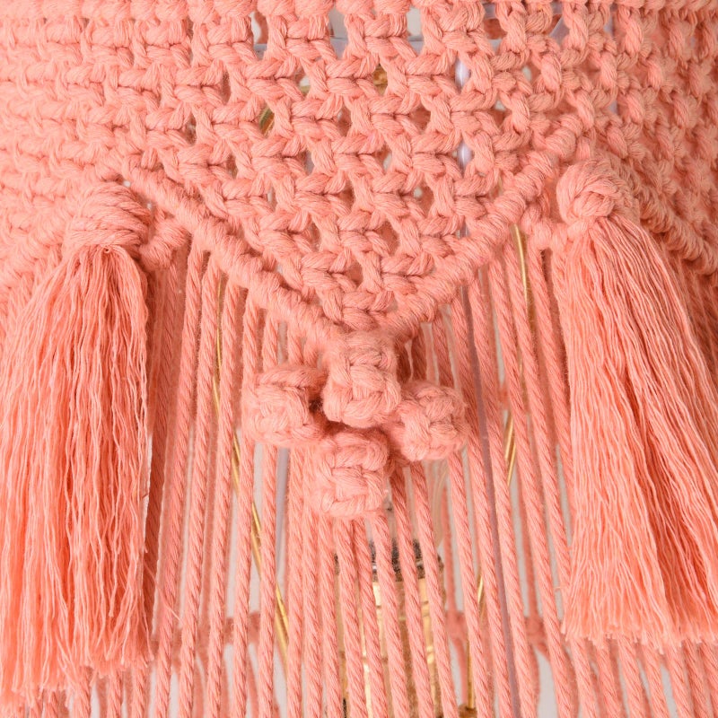 JERHOUS Pink Boho Woven Lamp Shade Bell Tassels Lampshade 7.5``Top x 12``Bottom x 11``High(Spider) Medium Handmade Lamp Shades for Table & Bedside Lamp - Easy Assemble - Image 5
