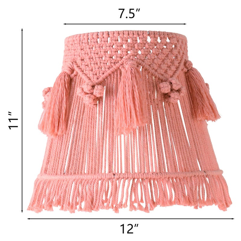 JERHOUS Pink Boho Woven Lamp Shade Bell Tassels Lampshade 7.5``Top x 12``Bottom x 11``High(Spider) Medium Handmade Lamp Shades for Table & Bedside Lamp - Easy Assemble - Image 2