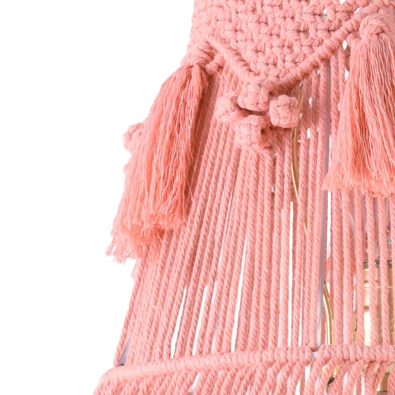 JERHOUS Pink Boho Woven Lamp Shade Bell Tassels Lampshade 7.5``Top x 12``Bottom x 11``High(Spider) Medium Handmade Lamp Shades for Table & Bedside Lamp - Easy Assemble - Image 4