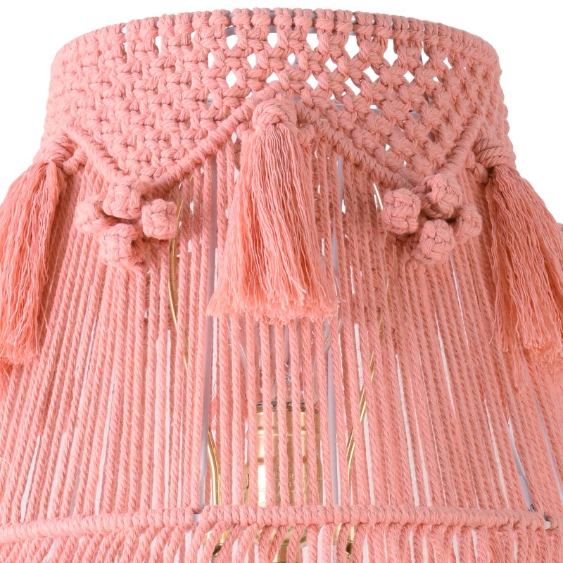 JERHOUS Pink Boho Woven Lamp Shade Bell Tassels Lampshade 7.5``Top x 12``Bottom x 11``High(Spider) Medium Handmade Lamp Shades for Table & Bedside Lamp - Easy Assemble - Image 3