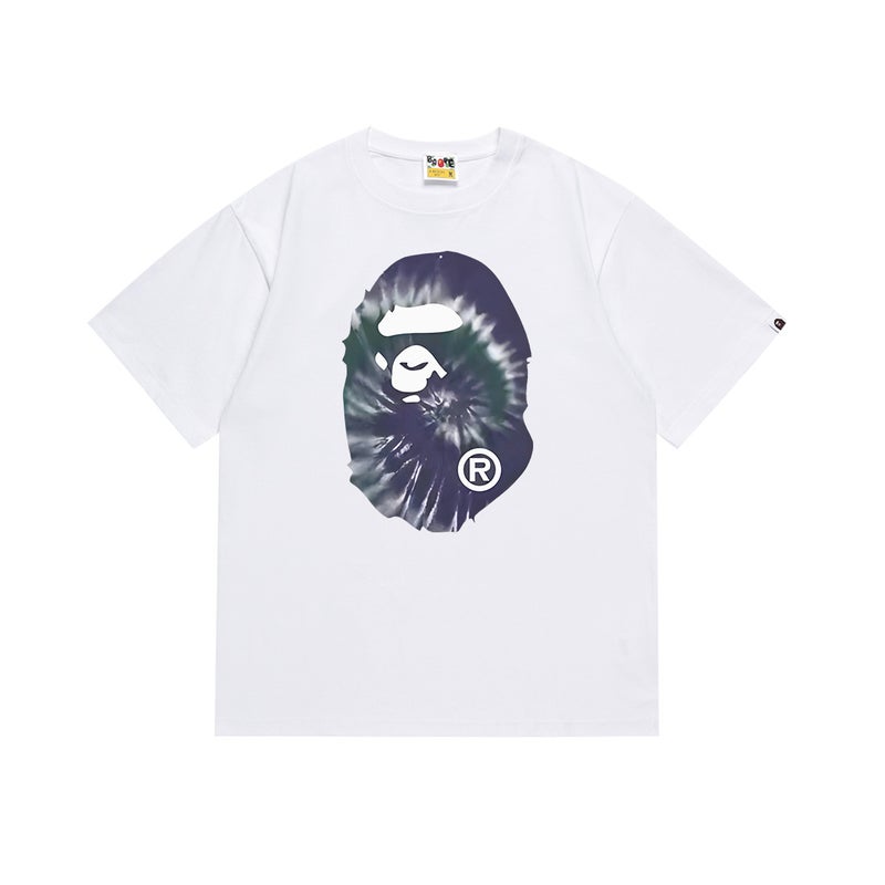 2024 Summer Japanese Trendy Brand Monkey Head Printing Mens Womens Fashionable Loose-Fit Short Sleeve Youth Sports T-Shirt White 