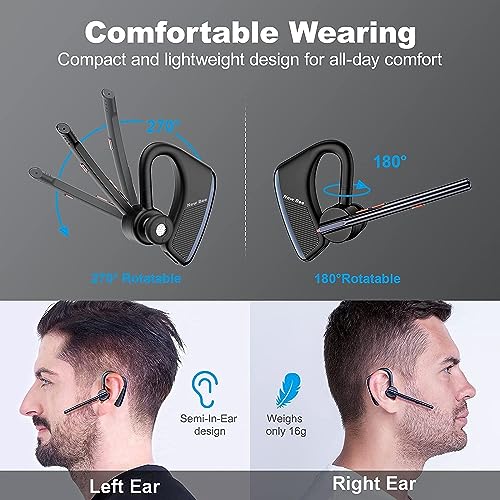 New bee Bluetooth Headset 24Hrs Talktime CVC8.0 Dual Mic Noise Cancelling Bluetooth Earpiece V5.2 Wireless Headset for Cell Phone/iPhone/Android/Driver/Business/Office(Blue) - Image 5