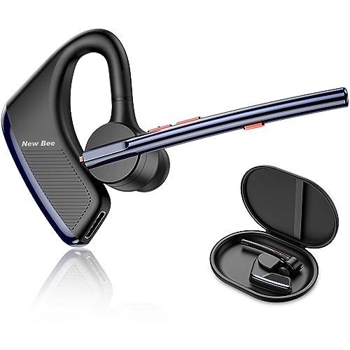 New bee Bluetooth Headset 24Hrs Talktime CVC8.0 Dual Mic Noise Cancelling Bluetooth Earpiece V5.2 Wireless Headset for Cell Phone/iPhone/Android/Driver/Business/Office(Blue) - Image 1