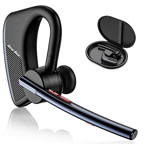 New bee Bluetooth Headset 24Hrs Talktime CVC8.0 Dual Mic Noise Cancelling Bluetooth Earpiece V5.2 Wireless Headset for Cell Phone/iPhone/Android/Driver/Business/Office(Blue) - Image 4