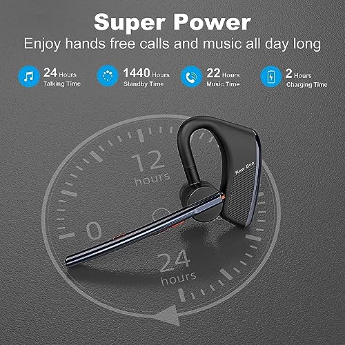 New bee Bluetooth Headset 24Hrs Talktime CVC8.0 Dual Mic Noise Cancelling Bluetooth Earpiece V5.2 Wireless Headset for Cell Phone/iPhone/Android/Driver/Business/Office(Blue) - Image 3