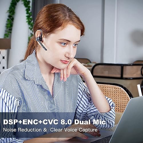 New bee Bluetooth Headset 24Hrs Talktime CVC8.0 Dual Mic Noise Cancelling Bluetooth Earpiece V5.2 Wireless Headset for Cell Phone/iPhone/Android/Driver/Business/Office(Blue) - Image 2