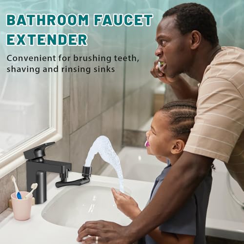 CECEFIN 1440° Rotating-Faucet-Extender Sink Aerator - 1080°+360° Large-Angle Splash Tap Extension with 2 Water Outlet, Swivel Multifunctional Robotic Arm for Kitchen/Bathroom, Black - Image 2