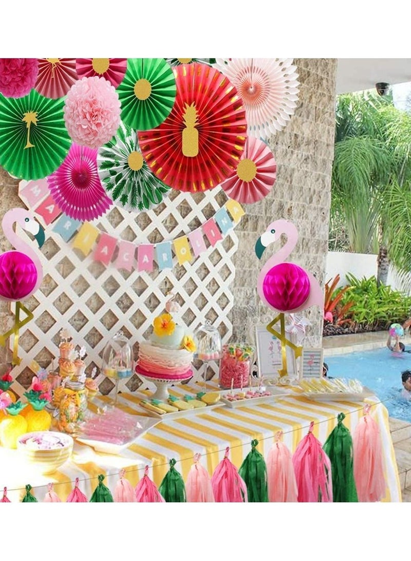 SYOSI Tropical Flamingo Party Supplies, Pink Honeycomb Balls Hanging Paper Fans Pom Poms Flowers Tissue Tassels for Birthday Baby Shower Decorations Bachelorette Hawaiian Summer Beach Party  - Image 4