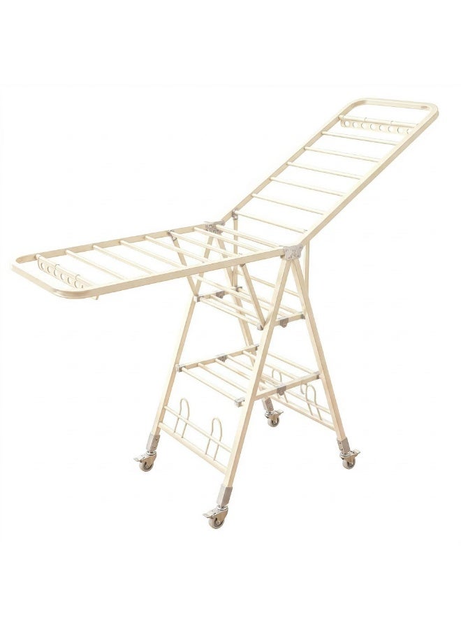 160cm Clothes Drying Stand, 3-Tier Adjustable Clothes Drying Rack, Foldable Movable Carbon Steel Drying Rack for Indoor/Outdoor Windproof Use - Image 1