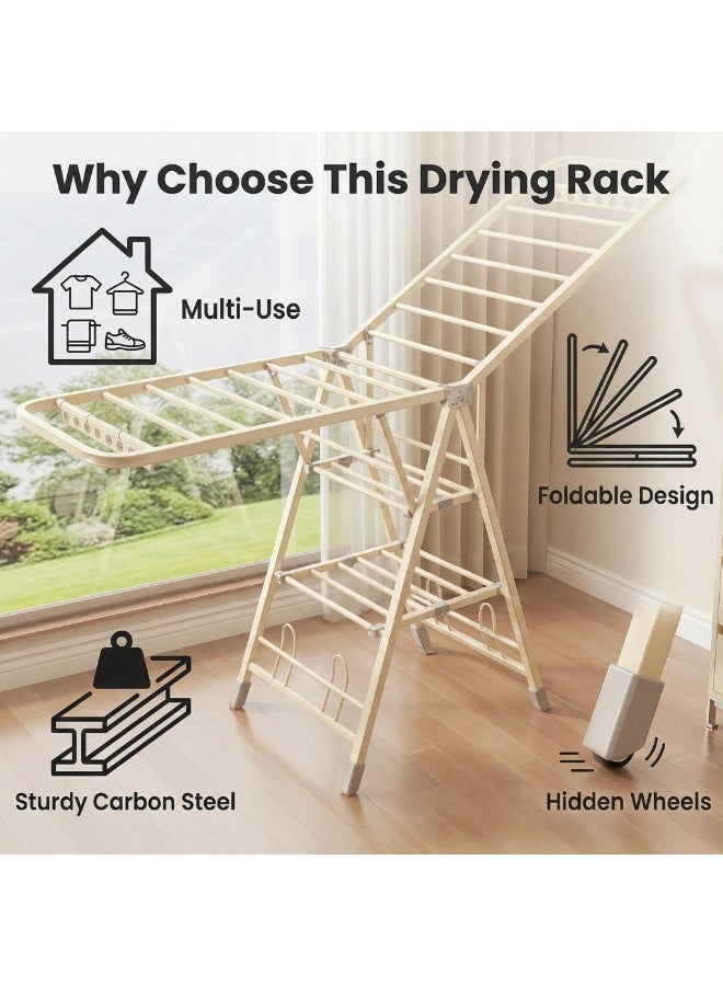 160cm Clothes Drying Stand, 3-Tier Adjustable Clothes Drying Rack, Foldable Movable Carbon Steel Drying Rack for Indoor/Outdoor Windproof Use - Image 5
