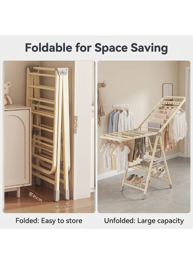 160cm Clothes Drying Stand, 3-Tier Adjustable Clothes Drying Rack, Foldable Movable Carbon Steel Drying Rack for Indoor/Outdoor Windproof Use - Image 4