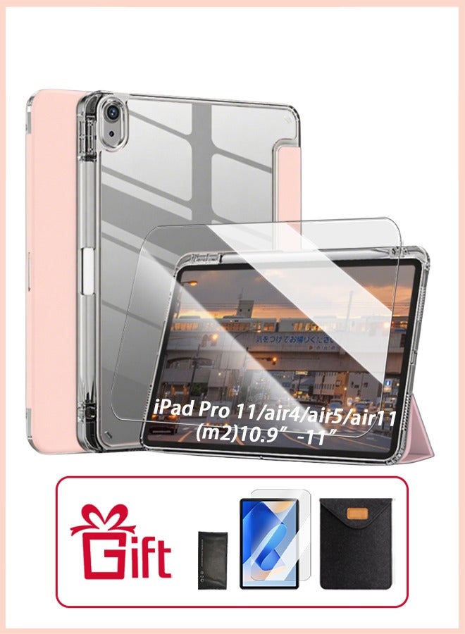 iPad Air 11 Inch (M2) Case & iPad Pro 11 Inch Cover (1st/2nd/3rd/4th Generation), iPad Case Transparent Back With Pen Slot Shockproof Tri-Fold Stand Smart Wake-Up/Free Aed 23 Anti-Glare Protective Film Compatible With 10.9” iPad Air 4th/5th Gen- Pink - Image 1