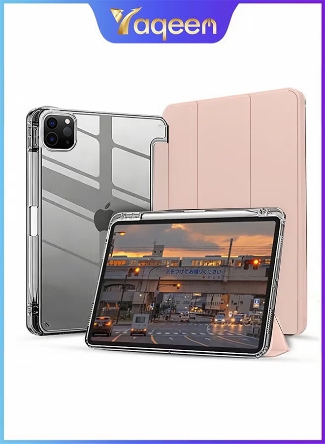Yaqeen Case for iPad Air 11 inch M3 2025/Case for iPad Air 11 inch M2 2024 and iPad Air5 10.9 inch 2022/Air4 10.9 inch 2020 GeniPad Case Transparent Back With Pen Slot Shockproof Tri-Fold Stand Clear