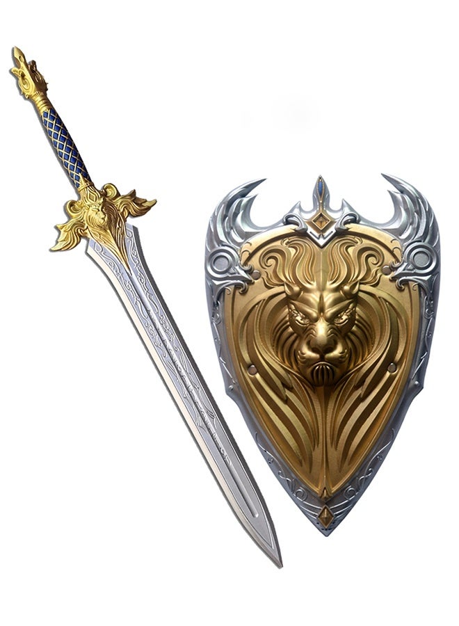 Freegallops Golden Lion King Shield and Sword Set - Large PU Medieval Role Play Costume for Kids & Adults, Father-Son Knight Toy, Fantasy Battle Pretend Play Prop - Image 1