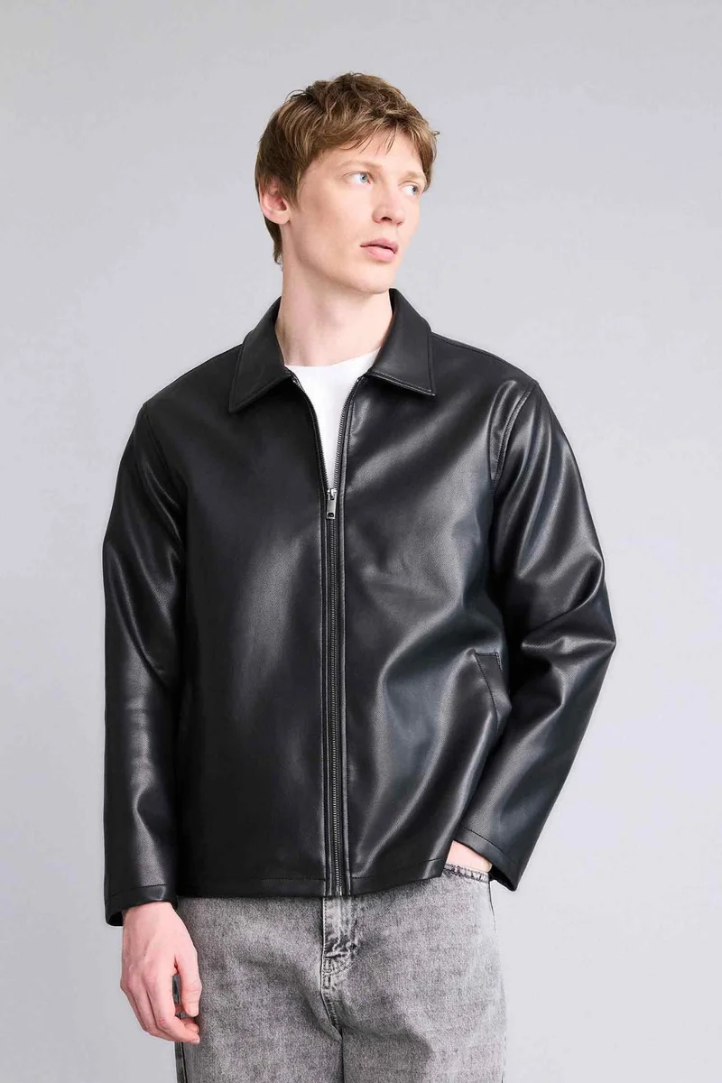ديفاكتو Regular Fit Faux Leather Jacket