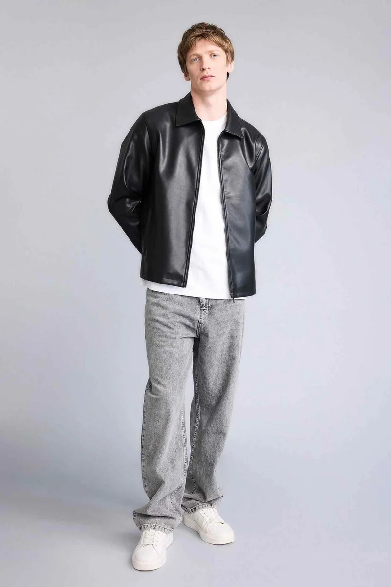 ديفاكتو Regular Fit Faux Leather Jacket