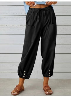 1Tarz Barbora Linen Casual Trousers Elastic Waist Laced LN15BLACK9 