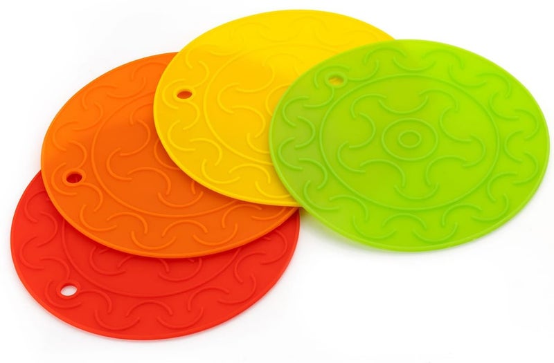 Puno Round Silicone Trivets Mats for Hot Pots and Pans,Multi Purpose Heat Resistant Trivet Mat Table Mat (Set of 4 Pcs) - Image 1