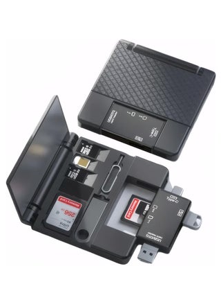 Multi-function Card Reader with Storage Box, 4-in-1 Port Type-C/Micro/USB/Lightning Memory Card Reader