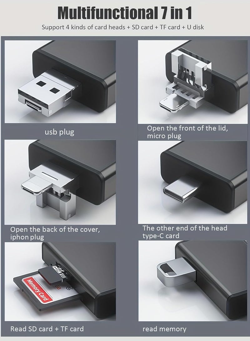 Necomi Multi-function Card Reader with Storage Box, 4-in-1 Port Type-C/Micro/USB/Lightning Memory Card Reader  - Image 2