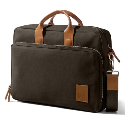 DailyObjects 100% Cotton Canvas Commute Laptop Messenger (11L) Unisex bag | Travel Shoulder Handbag With Trolley Sleeve | Metal Zip Closure, Leather Handles | Padded Laptop Compartment For 14" - Image 1