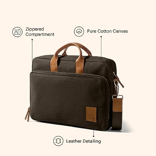 DailyObjects 100% Cotton Canvas Commute Laptop Messenger (11L) Unisex bag | Travel Shoulder Handbag With Trolley Sleeve | Metal Zip Closure, Leather Handles | Padded Laptop Compartment For 14" - Image 2