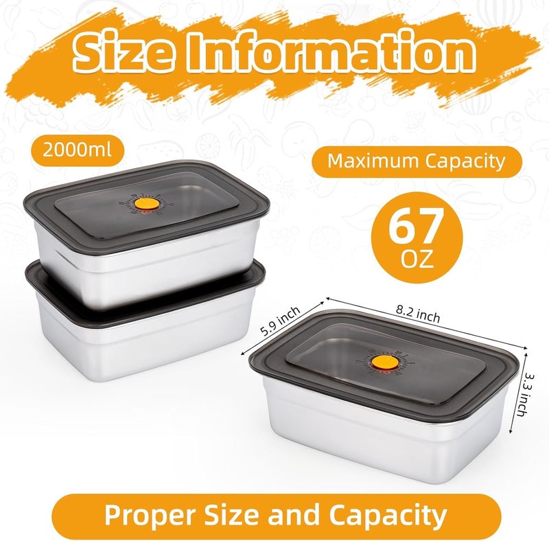 VROKLA 1pcs Stainless Steel Fridge Storage Containers with Leak-Proof Airtight Lids, Reusable Metal Boxes, Stackable, BPA-Free, Dishwasher Safe for Snacks, Fruits (2000 ML) - Image 2