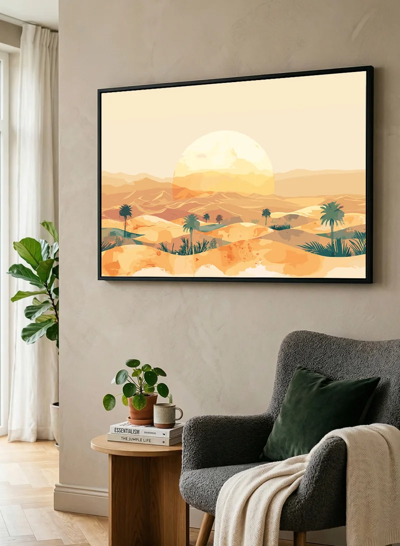 لوحة لوحة كانفاس على إطار خشبي بإطار خارجي أسود بتصميم منظر طبيعي