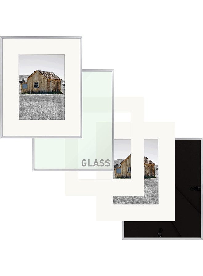Golden State Art, 8x10 Silver Picture Frame Display Photo 5x7 with Mat or 8 x 10 Without Mat for Wall Mounting, Classic Satin Aluminum Frames with Real Glass (Pack of 1) - Image 2
