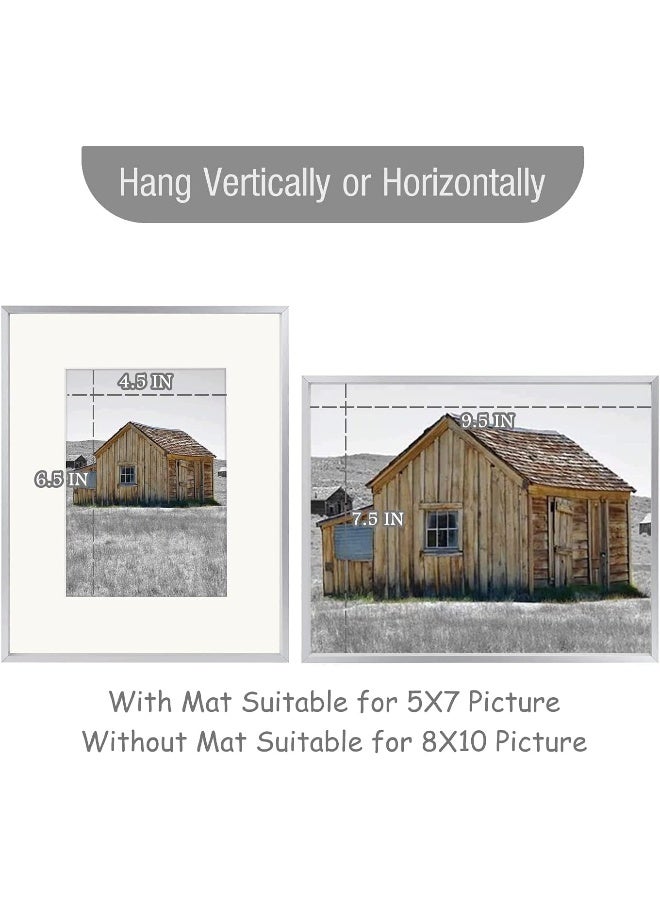 Golden State Art, 8x10 Silver Picture Frame Display Photo 5x7 with Mat or 8 x 10 Without Mat for Wall Mounting, Classic Satin Aluminum Frames with Real Glass (Pack of 1) - Image 3